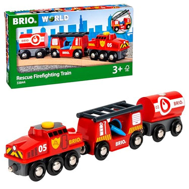 BRIO World 33844 Feuerwehr-Löschzug - Feuerwehrzug mit Feuerwehrschlauch und Wassertank - Kleinkindspielzeug empfohlen ab 3 Jahren im Sale